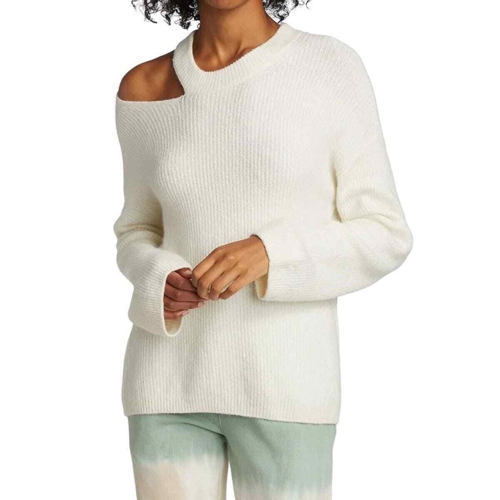 Rails Alexi White Cut Out Shoulder Crewneck Sweater sz XS